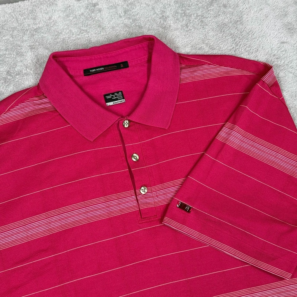 Nike Tiger Woods Collection Golf Polo Mens XL Striped Short Sleeve Fit Dry Red